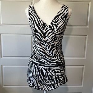 Express‎ Zebra Print Sleeveless Dress Ruched Bodycon Mini Dress Animal Print Med